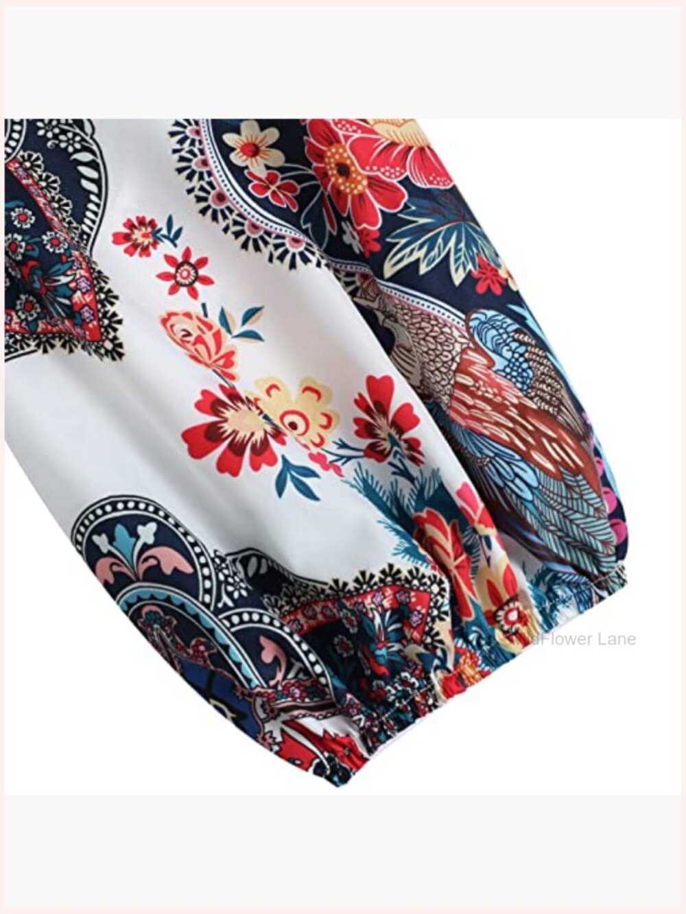 Boho V-Neck Floral Blouse Long Sleeve Loose Fit Lightweight Casual Top - Picture 5 of 6